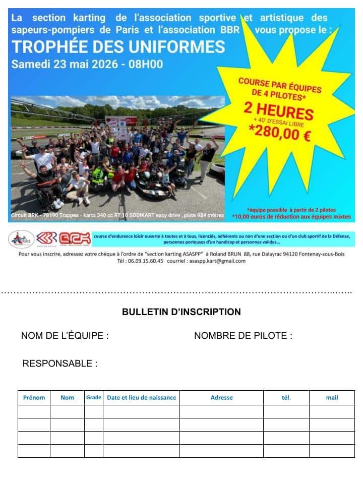 Affiche course karting Trophée des Uniformes 2026.